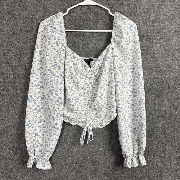 Tops - FOREVER 21 Top Blouse  Womens S Blue floral Cottagecore Peasant Y2k Coquette